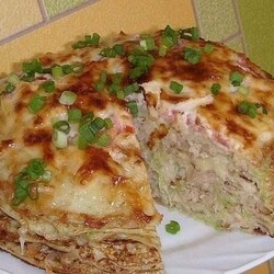 Кабачково-сырный тортик с мясом - сезонная закуска для любого застолья