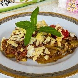 Запеканка из баклажанов с мясным фаршем и помидорами