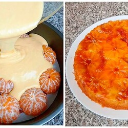 Просто взяла мандарины и залила их тестом. Шикарный карамельный пирог с мандаринами