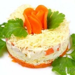 Новый слоёный крабовый салат. Быстро и просто!