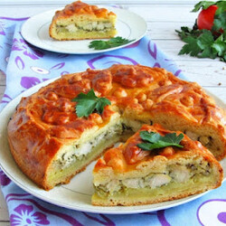 Пирог с картошкой и курицей в духовке