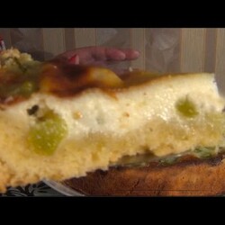 песочный пирог с ревенем со сметанной заливкой