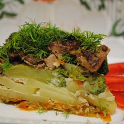 Запеканка овощная с куриной печенью