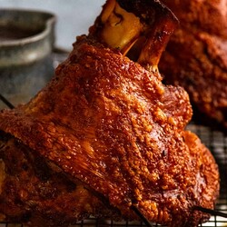 Crispy German Pork Knuckle (Schweinshaxe) with Beer Gravy