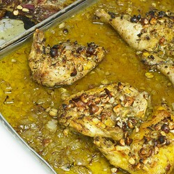 Roast Chicken with Saffron, Hazelnuts, and Honey