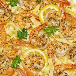 Easy Baked Shrimp Scampi with fresh pasta and roasted veggies!