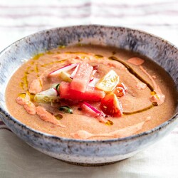 Watermelon Gazpacho With Calabrian-Chili Crema Recipe