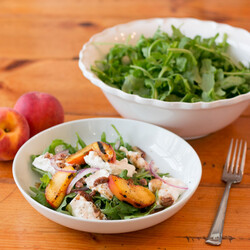 Grilled Peach, Burrata & Arugula Salad - LeMoine Family Kitchen