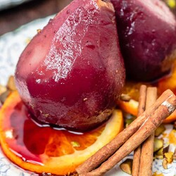 Red Wine Poached Pears