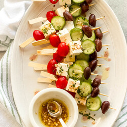 Greek Salad Skewers (Party Favorite!) - Little Broken