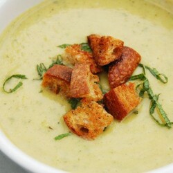 Chilled Summer Squash Soup With Yogurt, Mint, and Sourdough Croutons Recipe
