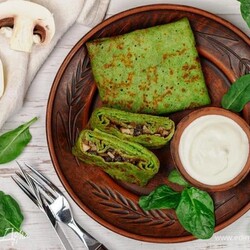 Как приготовить Зеленые блины со шпинатом и грибами