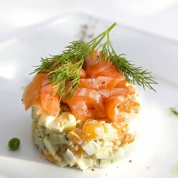 Оливье с лососем - рецепт приготовления с фото и видео