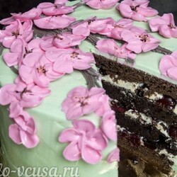 Шоколадный торт с вишней: необычный бисквит и масляно-белковый крем.