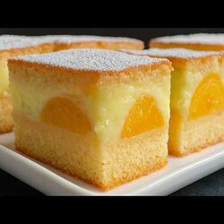 Easy Peach Cake Recipe! with Homemade Custard - Peach dessert recipe