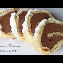 РУЛЕТ із заварного тіста з ШОКОЛАДНО-БАНАНОВИМ кремом ● смачний, ніжний десерт