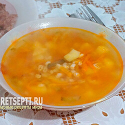 Рецепт рассольника с перловкой и огурцами