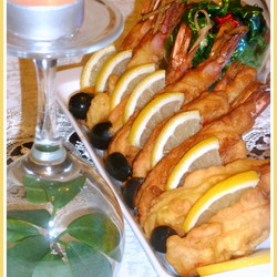 Креветки в шафрановом кляре