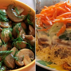 5 праздничных салатов с шампиньонами. Что ни блюдо — радость для глаз и настоящее удовольствие. А заправка какая!