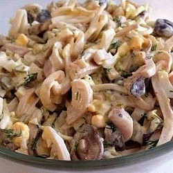 Салат с кальмарами и грибами, рецепты фаршированных грибами кальмаров, фото, видео