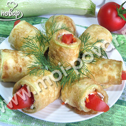 Рулетики из кабачков с корейской морковкой - кулинарный рецепт.