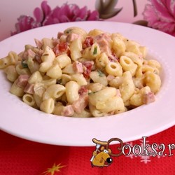 Рожки с ветчиной в сырно-сливочном соусе фото рецепт приготовления