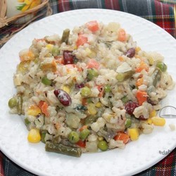 Ризотто из перловки с овощами. Ингредиенты: перловка, овощи, сыр, чеснок