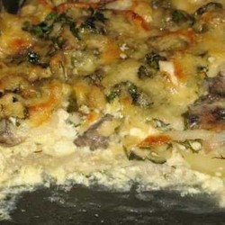 Запеканка из филе трески с грибами