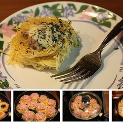 Макаронные гнезда с фаршем