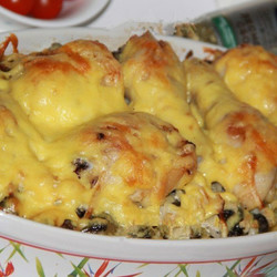 Куриные ножки с картошкой и грибами в духовке