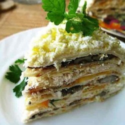 Селедочный торт на вафельных коржах