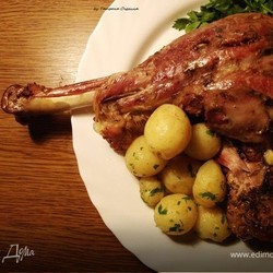 Индюшиная ножка, запеченная в рукаве. Ингредиенты: сметана, сливочное масло, апельсиновая цедра