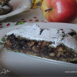 Овсяный пирог с яблоками и черносливом с льняной мукой