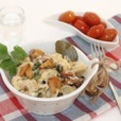 Пельмени, запечённые с лисичками в йогурте