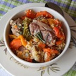 Кролик с овощами и булгуром