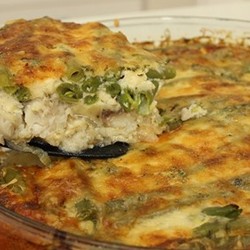 Запеканка или Пирог рыбный в духовке, со стручковой фасолью на ужин.