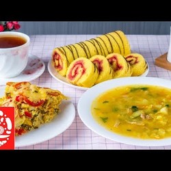 Меню на обед из 3-х блюд на каждый день. Суп, Запеканка из кабачков, Бисквитный рулет