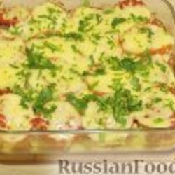 Рецепт: Запеканка с баклажанами и мясным фаршем на RussianFood.com