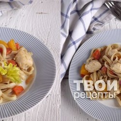 Лапша удон с курицей и овощами