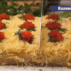 закусочный селедочно-грибной торт