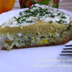 Заливной пирог с рисом и яйцом на кефире в мульте