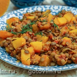Чечевица с тыквой, тушенная с помидорами. Рецепт с фото