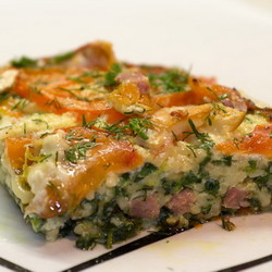 Пирог из спагетти со шпинатом