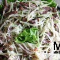 Мясной салат с грибами и сыром