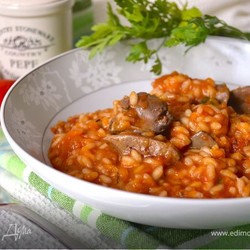 "Красное" ризотто с куриной печенкой