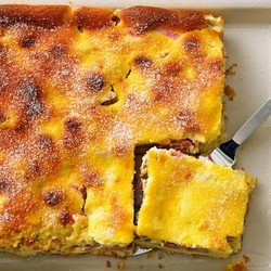 Rhabarberkuchen mit Vanille-Quark-Guss