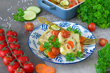 Филе минтая с овощами в духовке