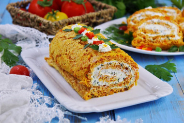 Закусочный рулет морковный с сыром на праздничный стол
