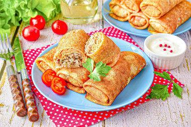 Блины с мясом и рисом налистники