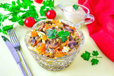 Салат курица грибы лук